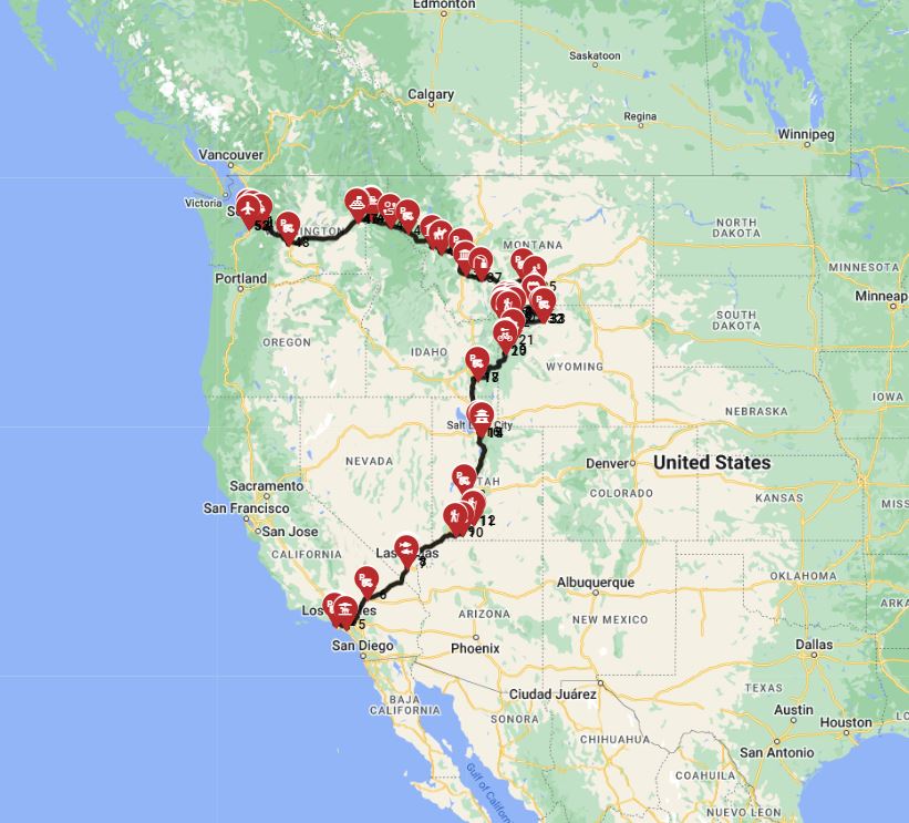 Rv route planner trip wizard from Los Angeles to Seattle